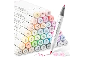 Ohuhu Rotulador con 48 colores pastel, punta de doble cara, rotulador grueso para diseños y cómics, pincel fino para bocetos, caligrafía, dibujo e ilustración