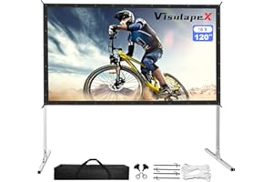 VISULAPEX 120" Écran de Projection sur Pied 4K HD 16: 9 PVC Ecran Videoprojecteur, Anti-Plis Portable, Projection Double Face pour Cinéma Maison/en Plein Air