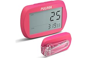 PULIVIA Pedometer for Walking 3D Step Counter with Clock, Simple Operation Portable Steps Tracker with Clip Lanyard