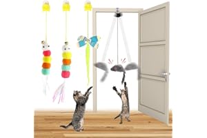 UGBO Interaktywna zabawka dla kotów, samoczynne zajęcie, wisząca rama drzwi, inteligencja, tancerz, zabawka dla kotów, zabawka dla kotów, zabawka z piórami, zabawka dla myszy, chowana, do wybiegu dla kotów, 4 sztuki