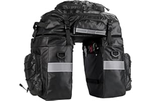 Wildken Pannier Bag for Bike 65L Waterproof Bicycle Storage Pouch 3 in 1 Backpack, Shoulder Bag, Saddle Pack, Rear Rack Bags for Cycling Travel with Rain Cover