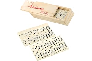 POPOYU Domino Spiele Classic Line HolzBox mit 28 Dominos Doppel Spieleklassiker Spielsteinen Kunststoffteile, Bausätze für Kinder, Gesellschaftsspiel mit Dominosteinen ab 6 Jahren, Brettspiel für 2-4 Spieler