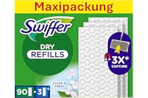 ‎SWIFFER Swiffer Bodenwischer Nachfüllpackung, 90 Trockene Und 3 Feuchte Bodentücher, Nimmt Schmutz Auf Und Schließt Ihn Ein