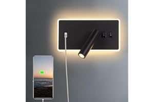 AIRTWESD Applique da comodino orientabile Porta di Ricarica USB Lampada da Parete camera da letto Faretto da camera da letto luce per la lettura LED (3W + 9W 3000k)