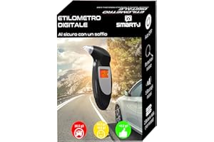 SMART-J Etilometro Digitale Portatile Professionale – Tester Alcool per Auto, con Display LCD, 5 Bocchini, Allarme, Spegnimento Automatico – Preciso e Facile da Usare per Uso Domestico e Professionale