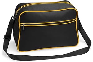 noTrash2003 Retro Shoulder Bag im Design der Siebziger, Schultertasche Sporttasche aus Polyester mit Paspelierung inkl. gratis Schlüsselanhänger