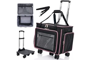 Amythe Rolling Teacher Tote Bag with 15.6" Laptop Compartment, 5 Wheels Craft Cart Organizer with Detachable Trolley, Laptop Briefcase for Women for Office,Work,Travel, Black
