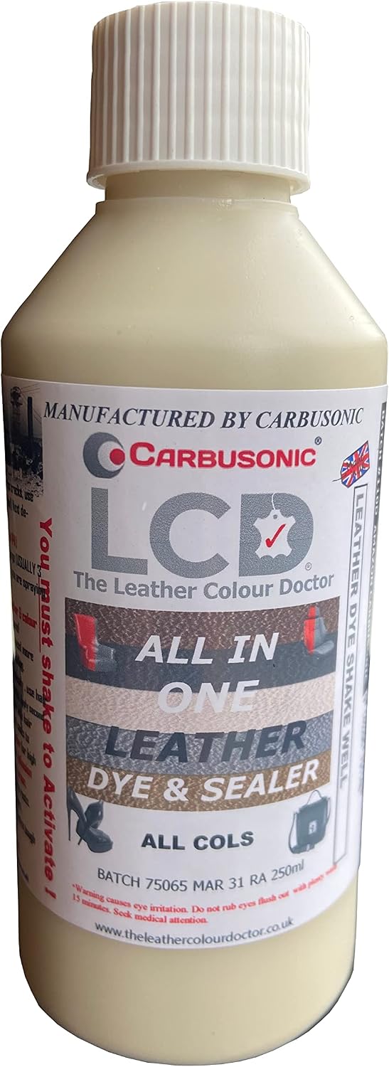 Carbusonic All in one Leather dye and sealant, Interior Leather Paint for Car Seats, Sofas, Arm Chairs, Shoes, Handbags & More. (Light Cream, 500 ml)