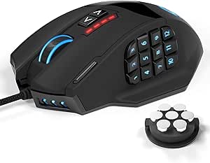 UtechSmart Venus Gaming Mouse, 16400DPI High Precision Laser RGB MMO Gaming Mouse, Programmable Buttons, Breathing Light，Ergonomic Optical, Interchangeable Side Button Gaming Mice