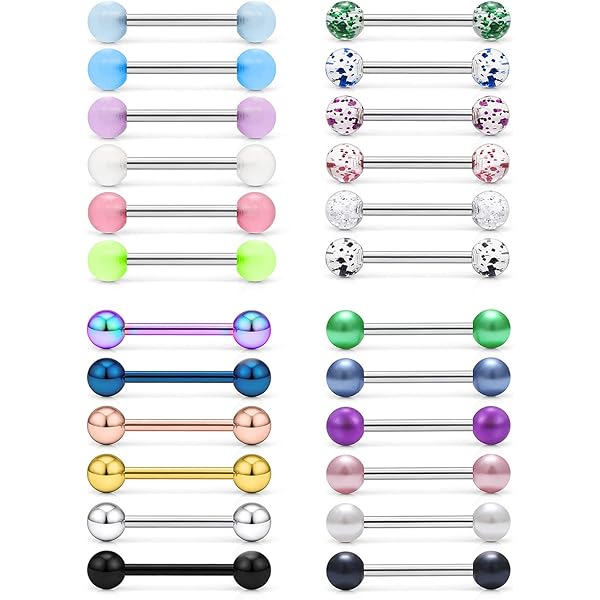 Barrette Piercing Acrilico Luminescenti - 24 Pezzi 14G 14mm - Per Lingua, Capezzolo E Labbra