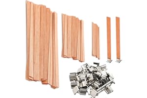 NOBRANDED 50 Juegos Mecha de Velas de Madera, Diy Vela Mecha de Madera, con Sostenedores de Soporte de Hierro, para Fabricación de Velas y Artesanía de Velas, 3 Tamaños