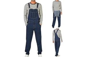 KUIH Mode Herren Jeanshose, Latzhose Overall Arbeitshosen Lange Retro Denim Arbeitslatzhose Jumpsuit Multifunktion Hose Arbeitskleidung Trainingshose Freizeit Loose für Männer