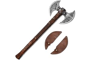 Novahaven Handgeschmiedete Karbonstahl-Axt mit Eschenholzgriff und Lederscheide - 84 cm Gesamtlänge, 24 cm Scharfe Schneide