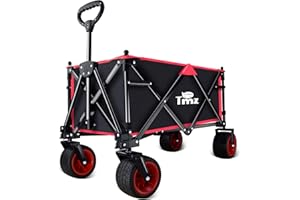 ‎TMZ TMZ Bollerwagen Faltbar mit Dach und Verbreiterten Reifen, Klappbarer Handwagen, Praktischer Gartenwagen Faltbollerwagen Gartenkarre Transportwagen Strandbollerwagen Tragfähigkeit 293L,120KG(Schwarz)