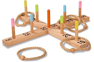 Eichhorn 100004405 - Outdoor Ringwurfspiel - 50x50cm mit 5 Wurfringen, 1 Kreuz, 9 Spielstäben, aus Kiefernholz, Wurfspiel für draußen