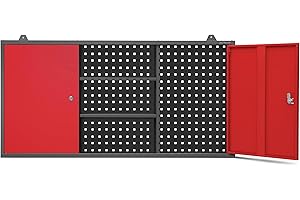 Szafka Metalowa Wisząca na Narzędzia do Warsztatu JAN NOWAK BEN | Narzędziowa Perforowana Garażowa Warsztatowa Dwie Zamykane Szafki Dwie Półki Na Akcesoria | 120 x 60 x 20 cm (Antracytowo-Czerwona)