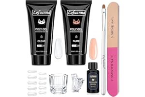 LOFUANNA kit uñas polygel 2 colores, polygel completo,kit de gel uñas de politileno para principiantes, gel de extensión de uñas, kit de gel de uñas de poliéster de larga duración (nude transparente)