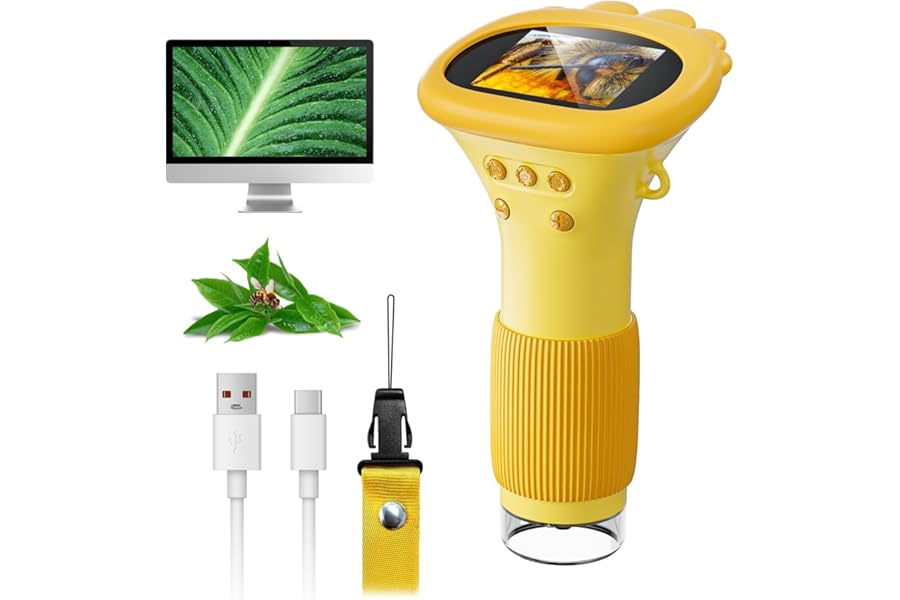 Microscope for Kids, SGAINUL Digital Kid's Microscope with 2.0 Inch Screen Children's Microscope 1000x Zoom Mini Microscope Camera for Children, STEM Toys for 5-12 Year Old Boys Girls Gifts-ORANGE