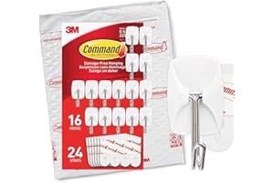 Command Lot de 16 petits crochets métalliques et 24 bandes adhésives Command, fonction bascule, supportent jusqu'à 0,2 kg chacun