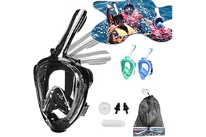 HLC Snorkel Mask Full Face with Latest Dry Top System, Diving Mask 180 Degree Panoramic View with Camera Mount Anti-fog and Anti-leak for Adult and Kids