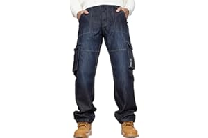 BRAND KRUZE Kruze Mens Designer Combat Trousers Casual Cargo Jeans Work Pants All Waist Sizes, Blue, 32 inches