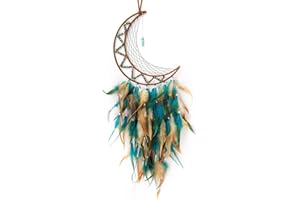 Donko Dream Catcher Moon Dream Catchers for Bedroom Brown&Blue Feather Dream Catchers for Adult Dreamcatcher Ornaments for Bedroom Wall Hanging Blessing GIfts