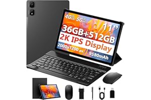 MAXLEGEN Tablet 11 Zoll Cellular, 2K FHD, 36GB RAM+512GB ROM/1TB TF, 4G LTE Dual SIM+5G WLAN, 2GHz Octa-Core Android 15 Tablet mit 9580mAh Akku, 13MP, GPS, GMS, mit Tastatur/Stift/Maus/Hülle