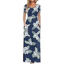 Gracyoga Women's Summer Maxi Dress – Cold Shoulder V-Neck Long Dress With Pockets & Floral Print