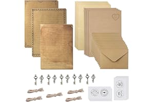 Yuemuop 60 Pièces Papier à Lettres Vintage, L'ensemble de Papeterie Vintage Papier, 20 Feuilles A5 Kraft, 10 Clés rétro, 10 Cordes de Chanvre pour Cadeau de Lettre Invitation D'anniversaire de Lettre