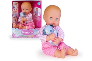 NENUCO Mimosón - Muñeco bebé Muy cariñoso y le Encanta abrazar, Cuerpo Blando de 42 cm, Mecanismo de Abrazos, Incluye Peluche con Forma de Perrito y Pijamita Rosa, Niños de 3 años, Famosa (NFN76000)