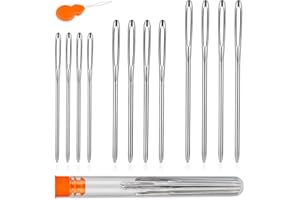 SUVSOON 12 Pcs/3 Sizes Large Eye Blunt Needles, Steel Yarn Knitting Needles, Needle Threader, Tapestry Needle with Transparent Bottle for Knitting Sewing (Silver)