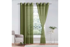 DWCN Sheer - Tenda in voile trasparente con occhielli, 2 pezzi, per soggiorno, camera da letto, verde oliva, 260 x 140 cm (altezza x larghezza)
