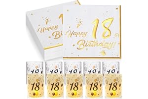 COMKRIVY 40 Servietten und 10 Windlicht Tischdeko für 18. Geburtstag, Happy Birthday Deko für Mädchen Junge, Frau Mann, Geeignet für Teelichter oder Kerzen