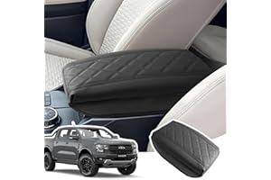 LANGBEAN Funda Reposabrazos para Ford Ranger T9 2025 2024 2023 (Freno Electrónico), Raptor Wildtrak Cubierta de Reposabrazos Consola Central en Cuero de PU Engrosado, Eleva Reposabrazos 4CM, Negro
