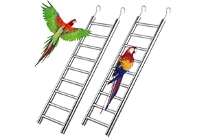 GEKMOR 2pcs Parrot Ladders, 9-Step Bird Exercise Toy Play Ladder with Hooks for Cages, Rust-Proof Stainless Steel Climbing Ladder Perch Toy for Parrots Parakeets Cockatoos Lovebirds, Easy to Clean