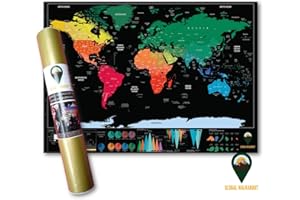 Global Walkabout Map with Colours background – Deluxe Travel Size World Map Poster – Countries and Facts – Travel Gift (BLACK, SMALL)