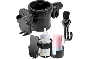 Ticeed 3 en 1 Portavasos Multifuncional, Soporte para Bebidas, Ajustable Portavasos Carrito, Soporte para Bebidas para Cochecito de Bebé con Soporte para teléfono