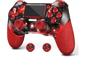 AceGamer Controlador de Juego Inalámbrico para PS4, Diseño Cósmico Rojo Personalizado con Agarre Antideslizante, Compatible con PS4/Slim/Pro/PC Con Doble vibración/Función de Audio