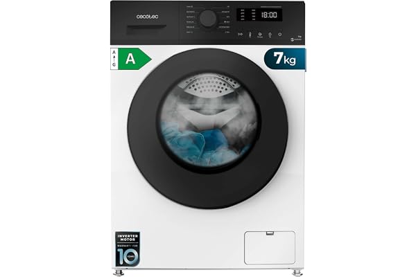 Cecotec Lavadora 7 Kg Carga Frontal Bolero Dresscode 7150 Inverter A. 1400 RPM, 12 Programas, Bajo Consumo, Motor Inverter Plus, Steammax, Drum Clean, Delay Start y Child Lock