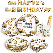 Bymivofun Set Di Forniture Per Feste Compleanno Di Costruzione, Per 16 Ospiti, Carta Ingegneria Veicolo Auto Da Costruzione, Per Bambini Decorazione Festa Di Compleanno A Tema Doccia