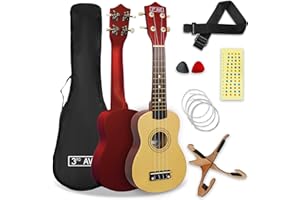 3rd Avenue Pack Ukulélé Soprano 53 Cm pour Débutants – Housse, Stand, Sangle, Cordes, Médiators et Repères Autocollants – Naturel