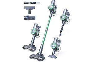 ‎MIUZZY MIUZZY M241 30000Pa Akku Staubsauger, Staubsauger Kabellos mit bis zu 50 Minuten Laufzeit, Anti-Verwicklung Kabelloser Staubsauger mit LED Display für Hartböden Teppich Tierhaare, Grün