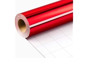 Wikadlik Mini rotolo di carta da regalo rossa metallizzata, tinta unita, con linee di taglio, per compleanni, San Valentino, Natale, Capodanno, 43 cm x 10 m