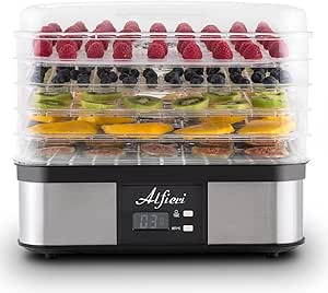 Alfieri Appliances Scirocco D&ouml;rrautomat mit Temperatur Regler D&ouml;rrger&auml;t Obsttrockner Obst-D&ouml;rrapparat Umluft 245 Watt