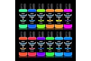 ARTFLY Glow-in-the-Dark Colours, Fluorescent Light Paint Set with 12 Bright Colours, 60 ml/2 oz, Acrylic Glow in The Dark Colour, Perfect Halloween and Christmas Decoration