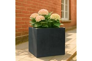 IDEALIST 50cm Large Square Planter for Trees | Dark Grey Reinforced Stone Flower Pot with Drainage Holes L50 W50 H50.5 cm, 92 litres