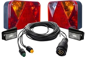 UNITRAILER Kit Feux Arrière pour Remorque 12V/24V – Éclairage DPT 15 à Ampoules LED – Câble 5,5 m avec Prise 13 Broches