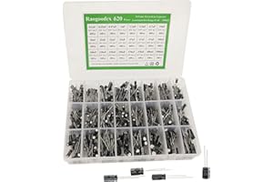 RAOGOODCX 620Pcs Aluminum Electrolytic Capacitor Assortment Kit 24 Kinds Different Range 0.1uF－1000uF 10V/16V/25V/50V Radial Leads Electrolytic Capacitors for Repair TV, Radio, Microwave etc