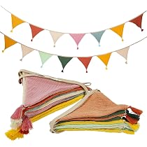Ghirlanda Di Bandierine In Tessuto Di Cotone – 3,3 Metri – Con Nappe Colorate – Triangolare – Per Cameretta E Feste - 2