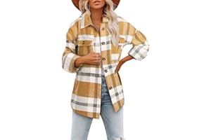 Hormtaer Women's Autumn Winter Casual Oversized Plaid Checked Shirts Fleece Shacket Jacket Coat with Pockets